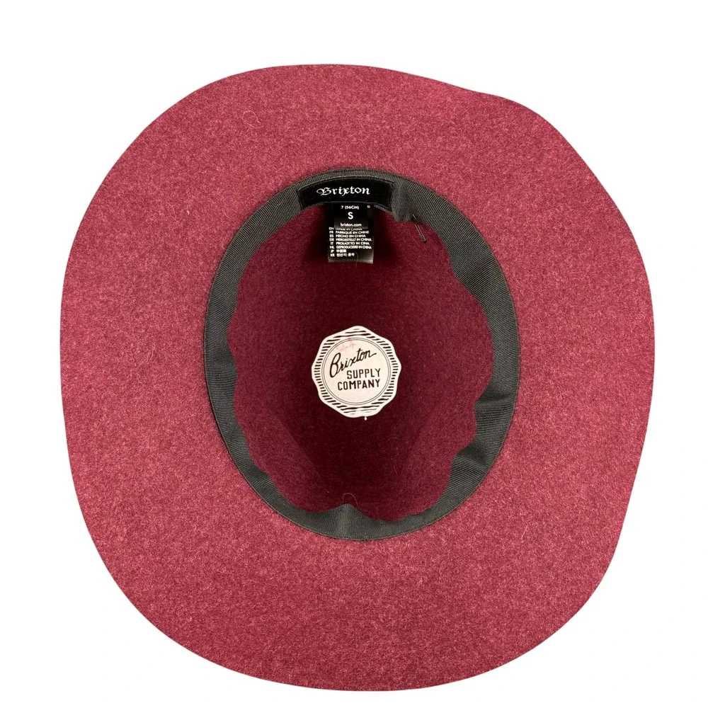 Brixton Wide Brim Wool Round‎ Top Hat Womens Small Burgundy/Wine Felt Ribbon Bow